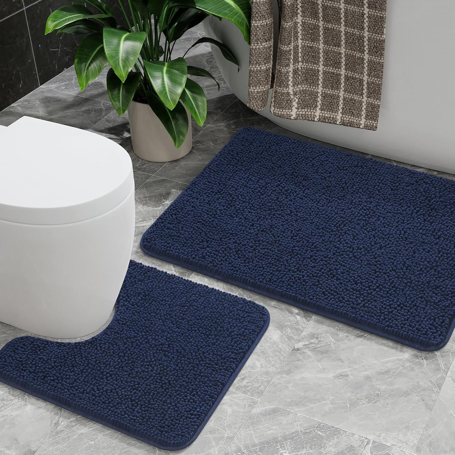 AROGAN 2 Piece Bath Rug Set - Navy Blue