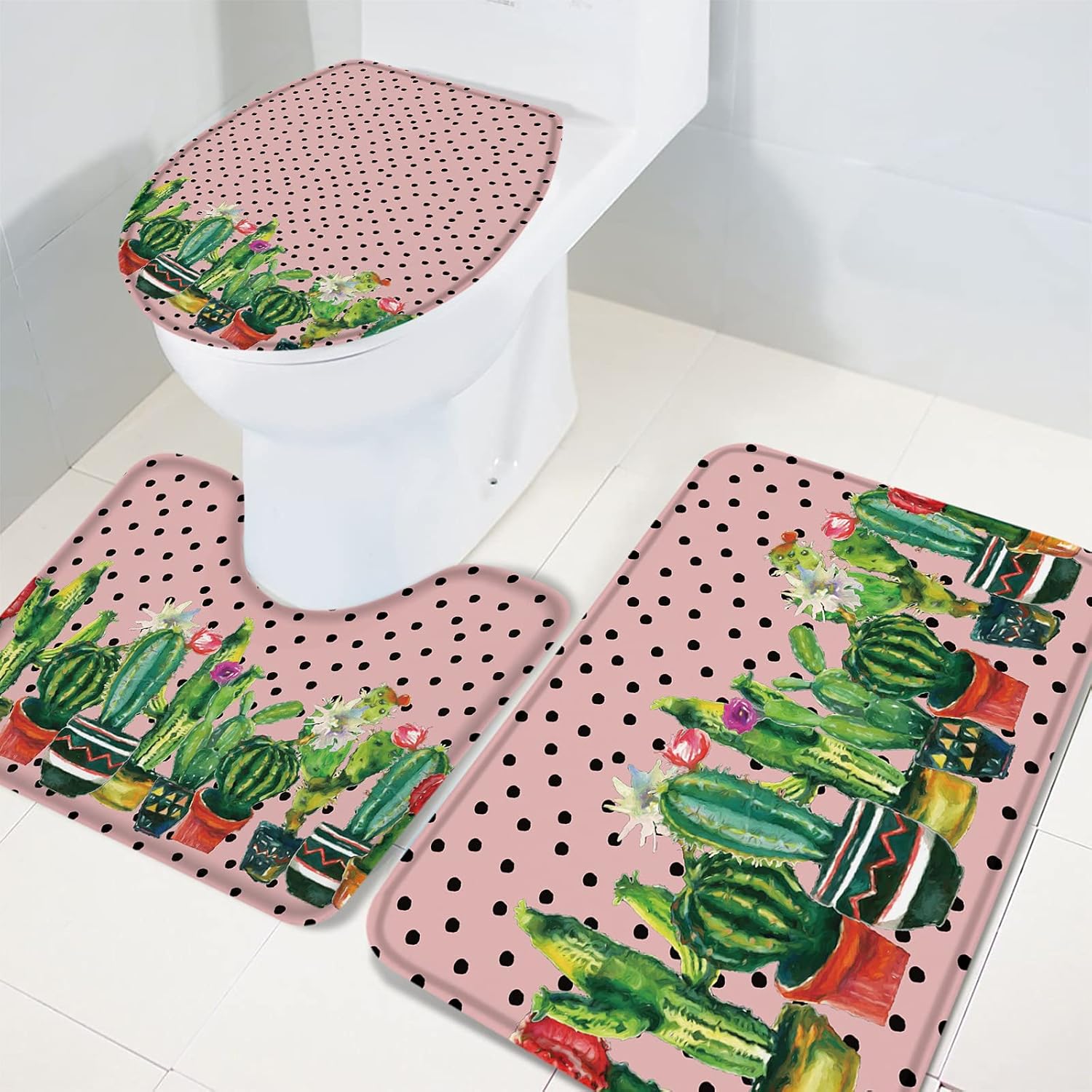 YESOF66 3 Piece Bathroom Rug Set with Non-Slip Dots