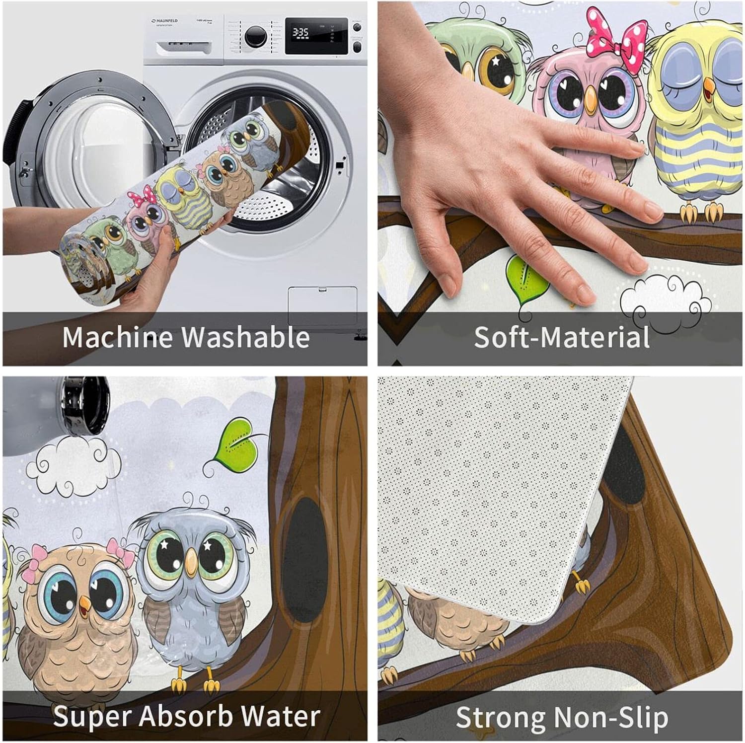 Echoserein Cute Owl Bath Mat Rug for Bathroom