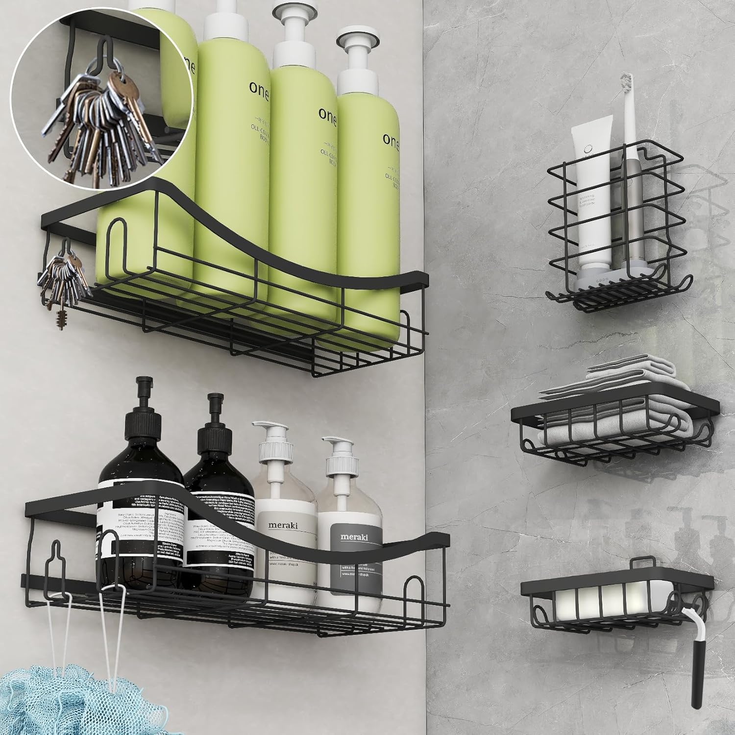 Kingmall 5 Pack Shower Caddy Organizer No Drilling