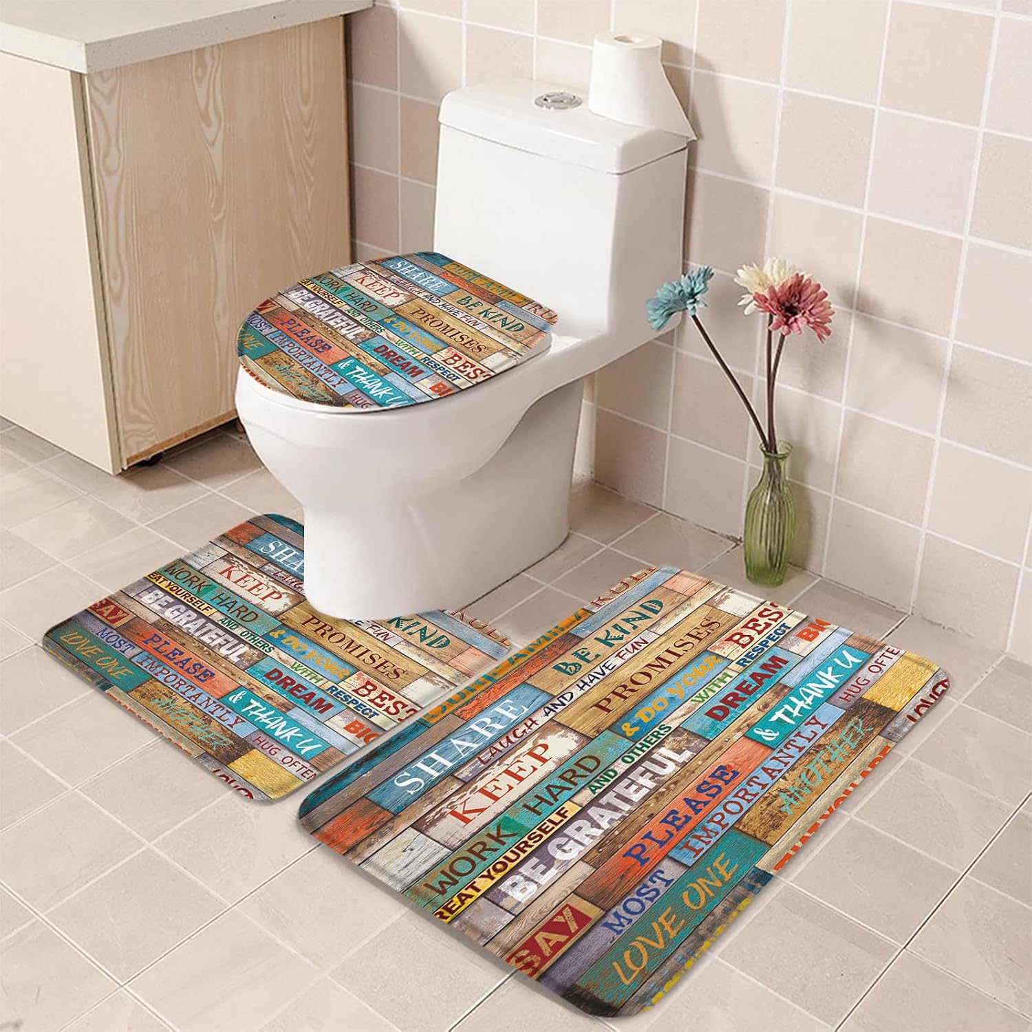 YESOF66 3 Piece Bathroom Rugs Set with Non-Slip Mats 1