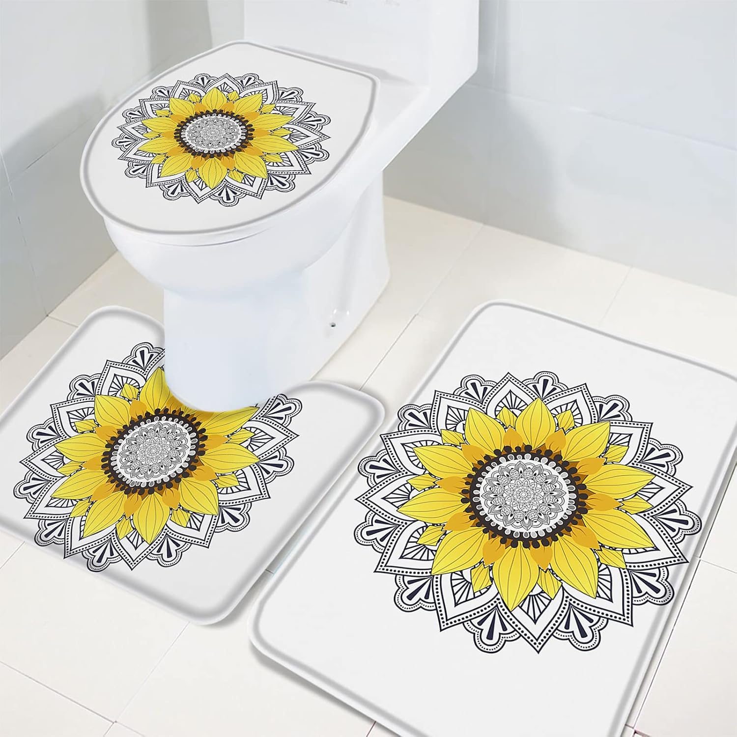 YESOF66 3 Piece Bathroom Rug Set Non-Slip Mandala Design