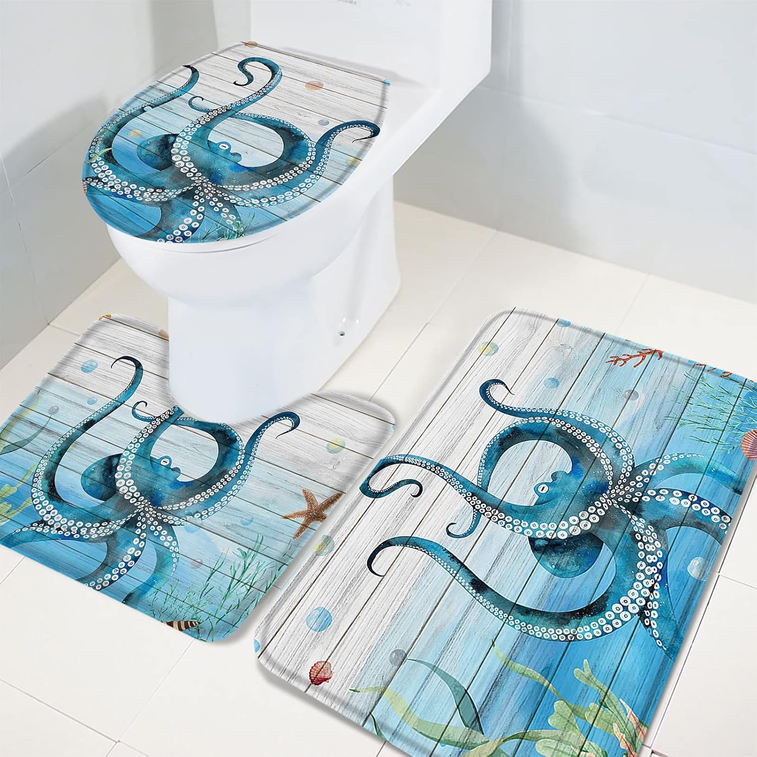 YESOF66 3 Piece Bathroom Rug Set with Non-Slip Backing