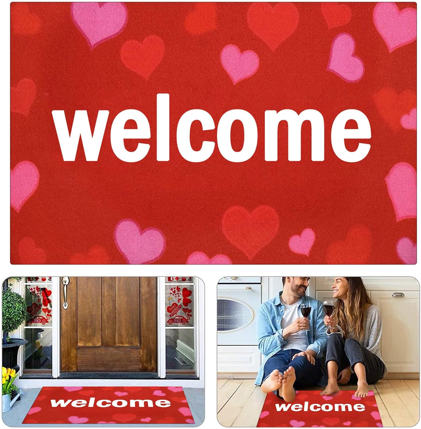 Valentines Day Retro Non Slip Bath Mat with Colored Gnomes