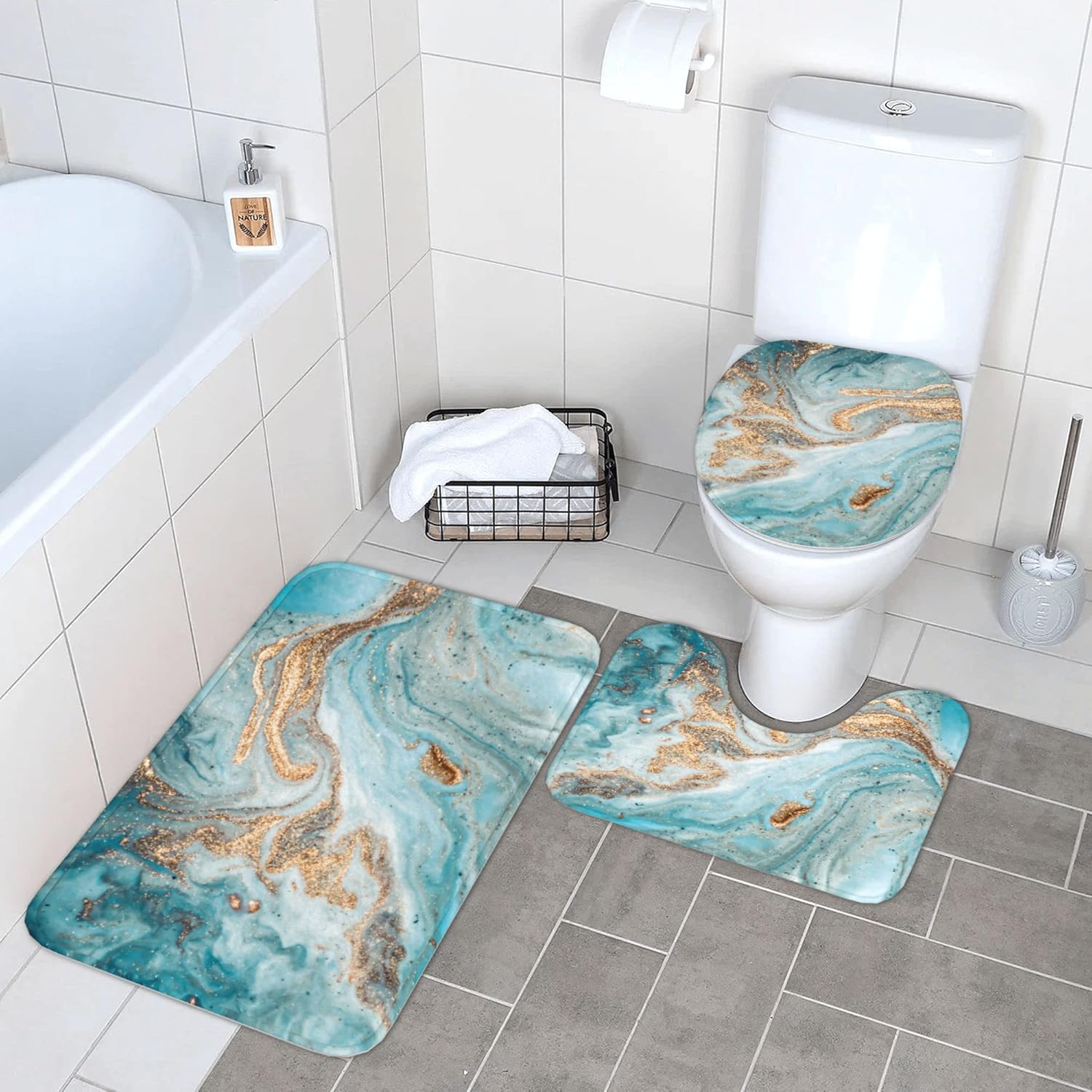 Luxury Turquoise Marble 3 Piece Bath Mat Set