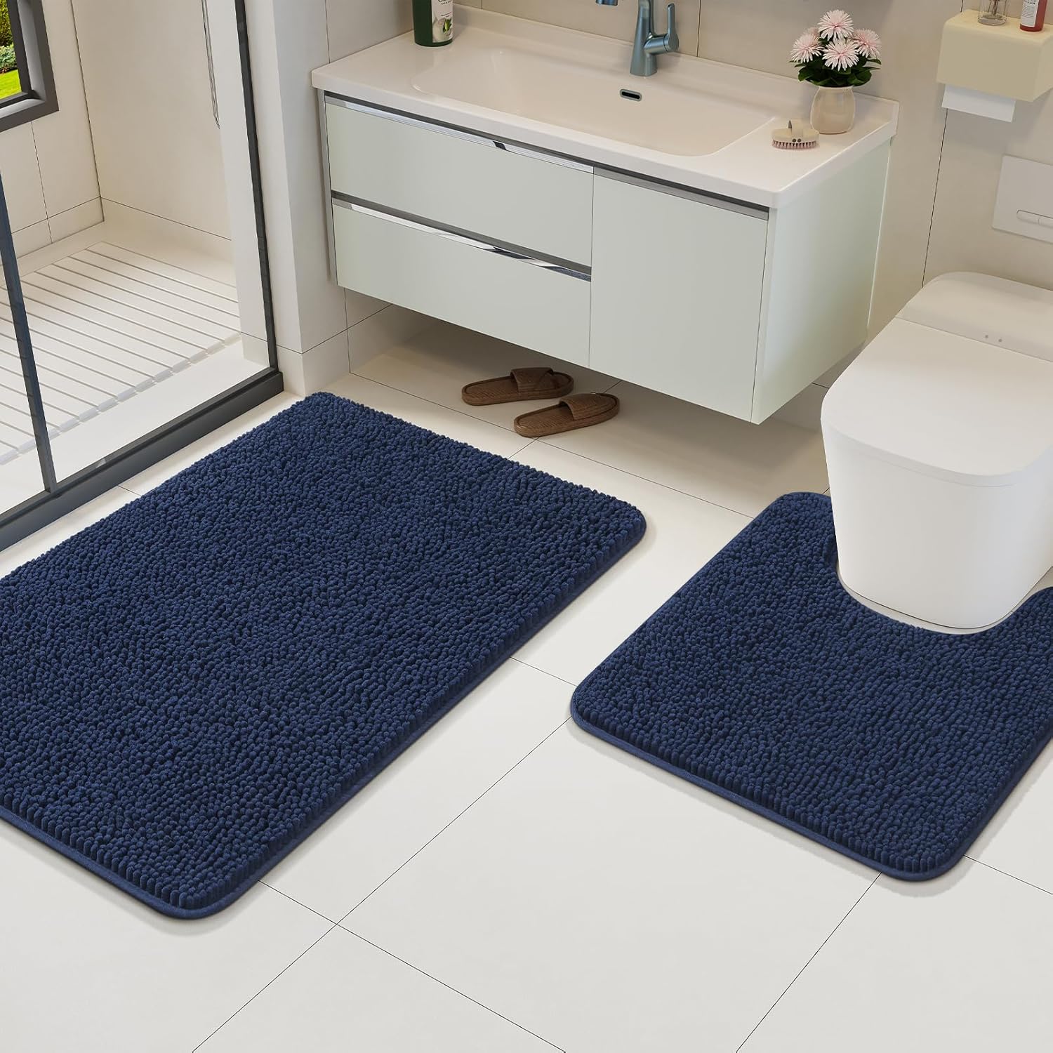 AROGAN 2 Piece Bath Rug Set - Navy Blue