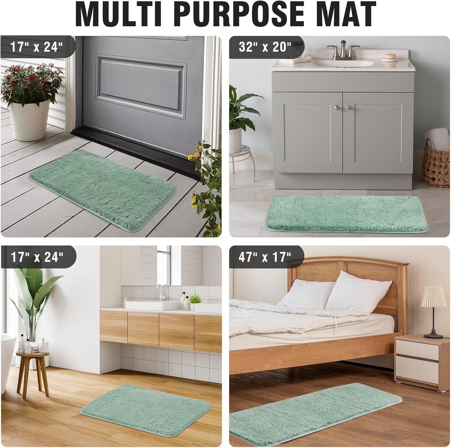 TECHMILLY Super Soft Shaggy Bath Rug 24x36 Sage