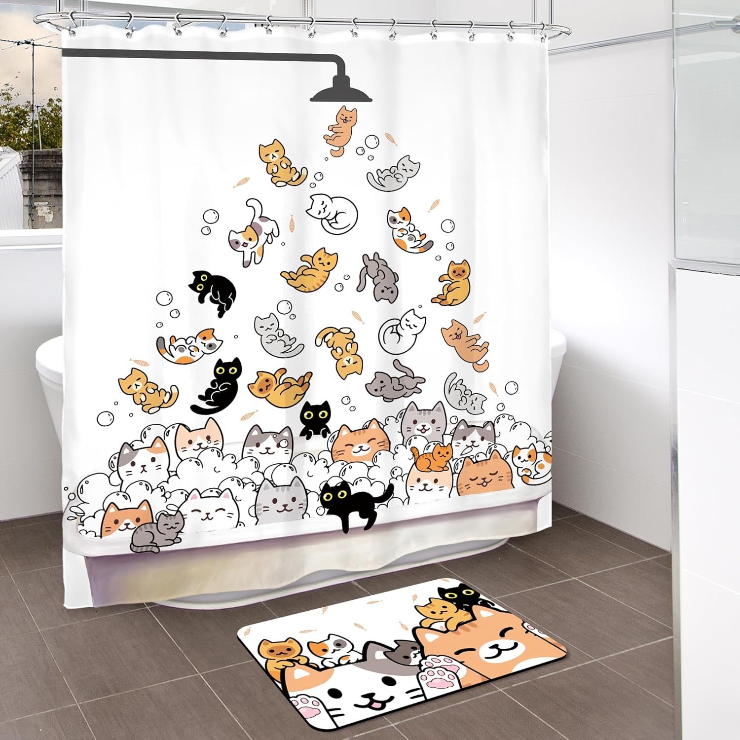 SVBright 2PCS Shower Curtain Set with Nonslip Bath Mat