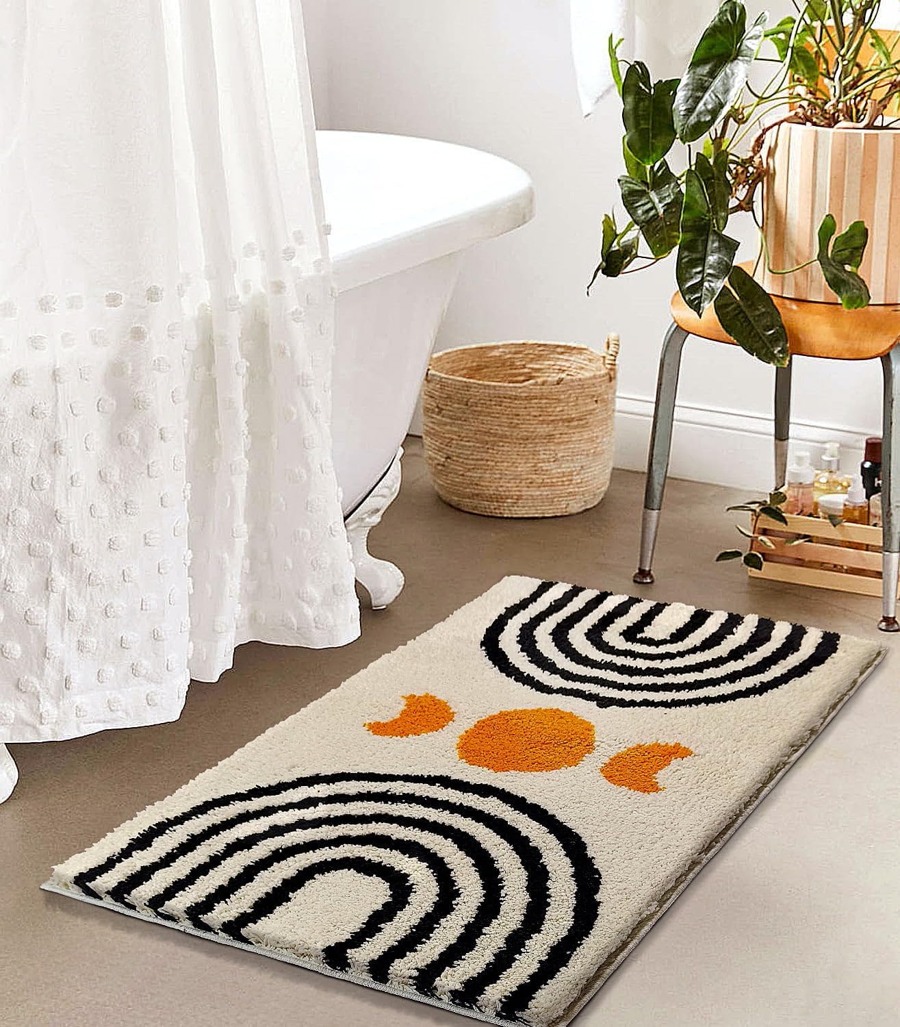 Boho Bathroom Rug Non-Slip Microfiber Abstract Design 20x32 Inch 1