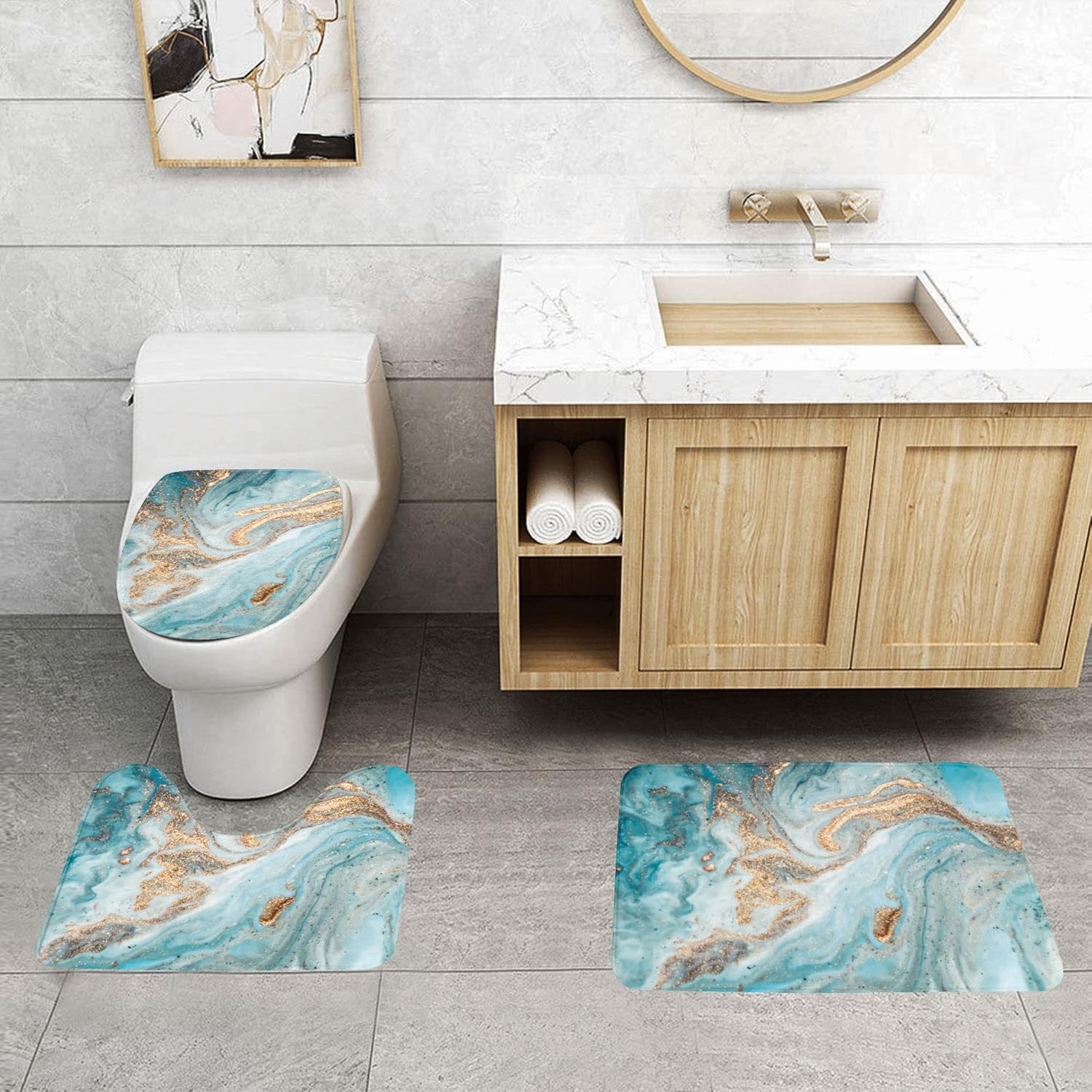Luxury Turquoise Marble 3 Piece Bath Mat Set