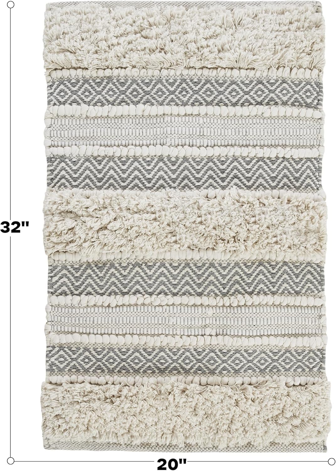 INKIVY Asher Bath Rug 20x32 Grey Shaggy Striped