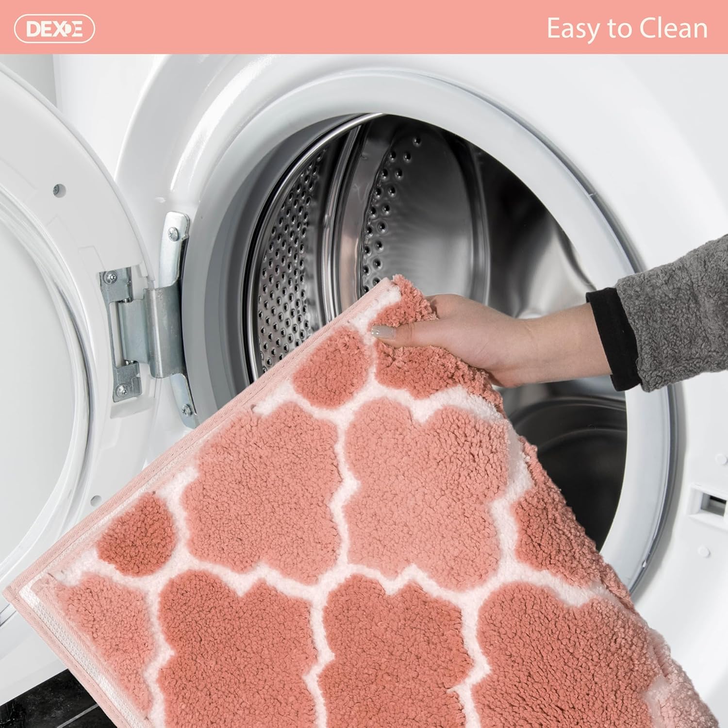 DEXDE Non-Slip Bath Mat 17 x 24 Pink Microfiber Rug