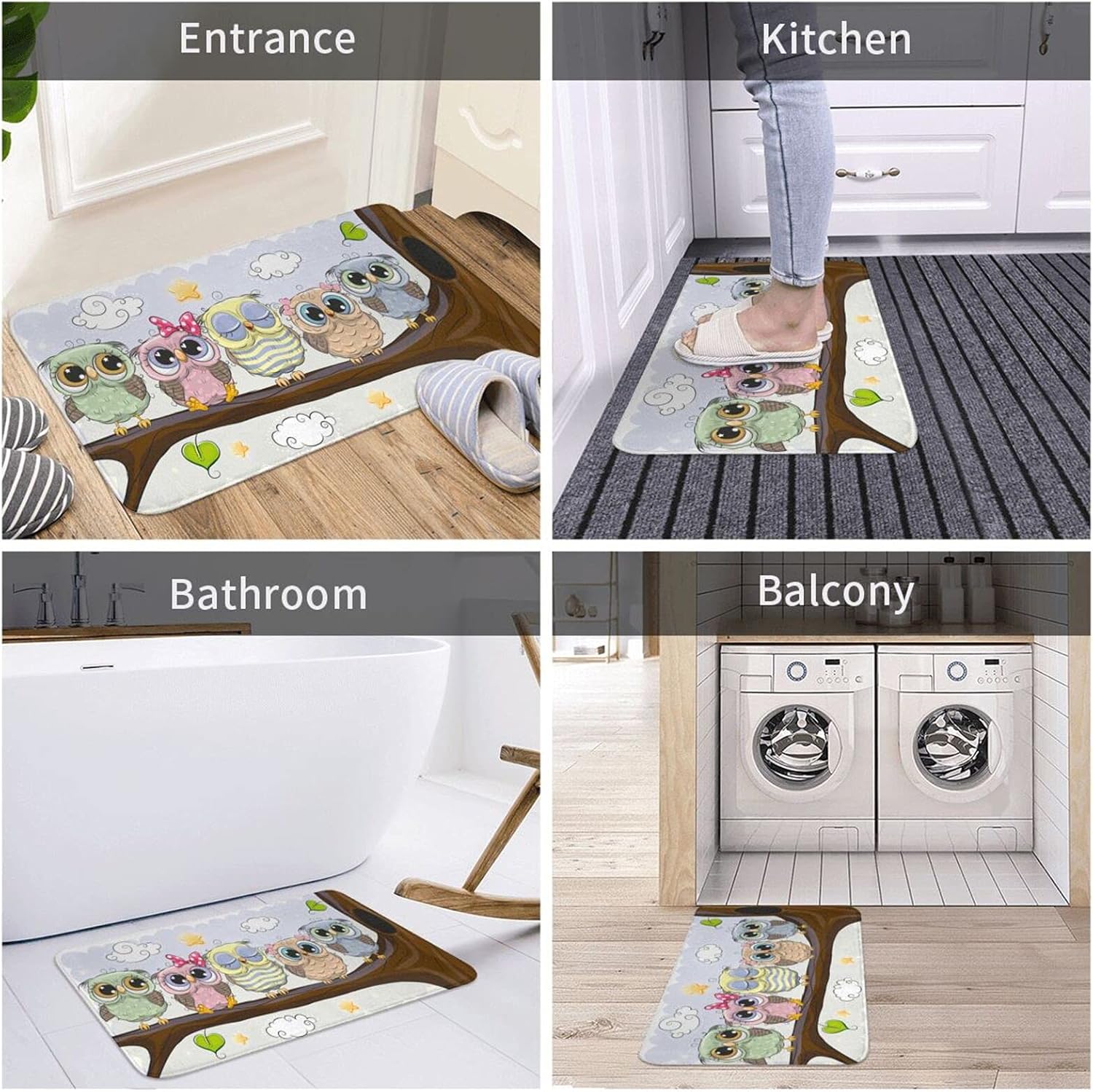 Echoserein Cute Owl Bath Mat Rug for Bathroom