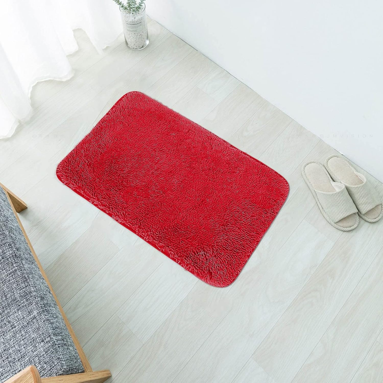 Scceatti Plush Bath Mat 24x16In Non-Slip Red Bathroom Rug