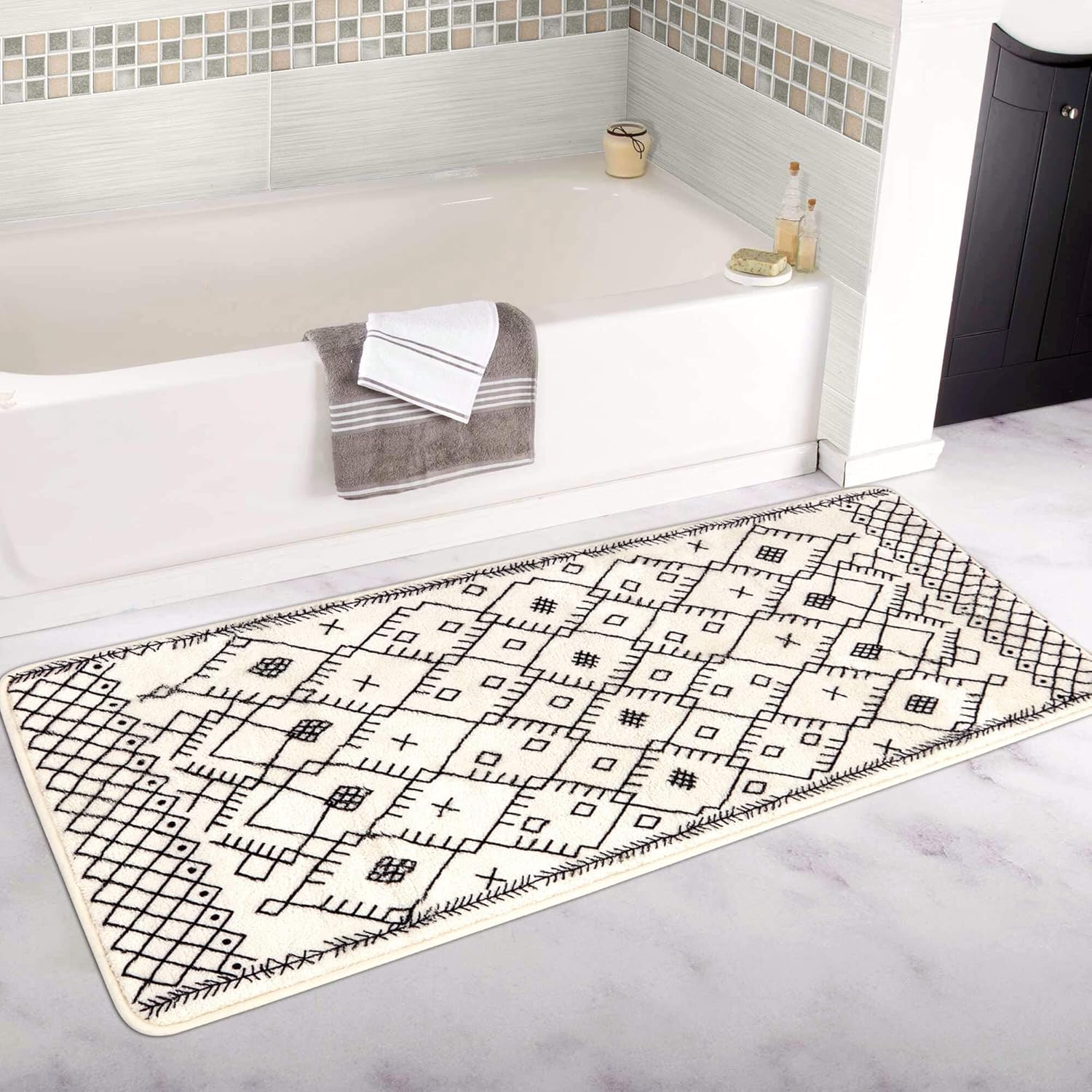 Uphome Boho Runner Rug 24x59 Non-Slip Bathroom Mat