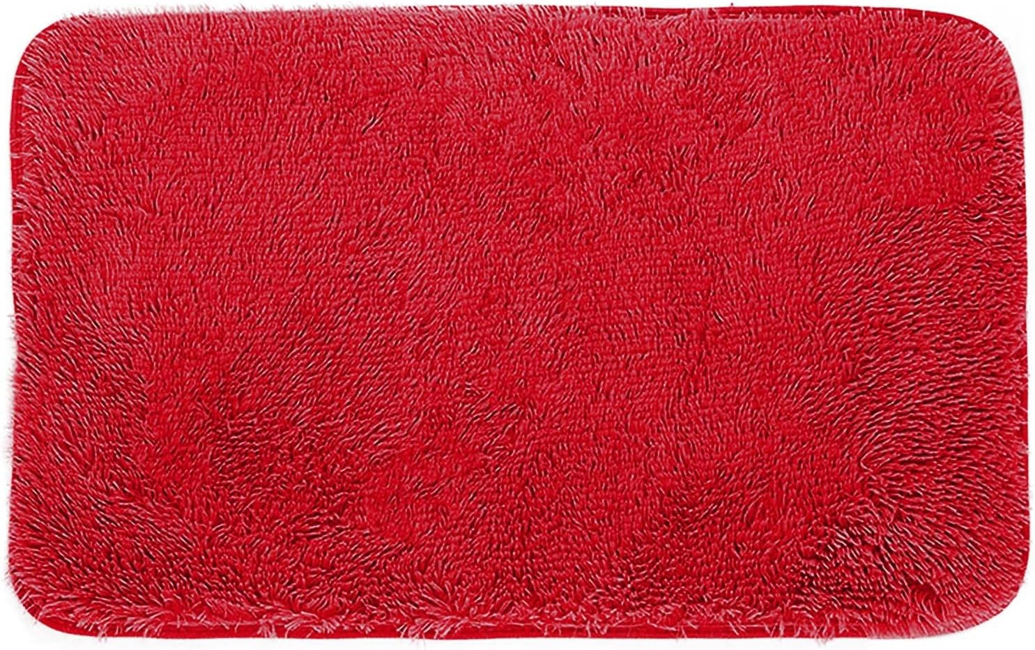 Scceatti Plush Bath Mat 24x16In Non-Slip Red Bathroom Rug