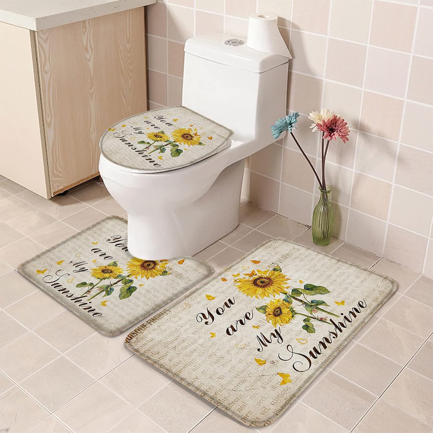 YESOF66 3-Piece Bathroom Rug Set with Non-Slip Mats