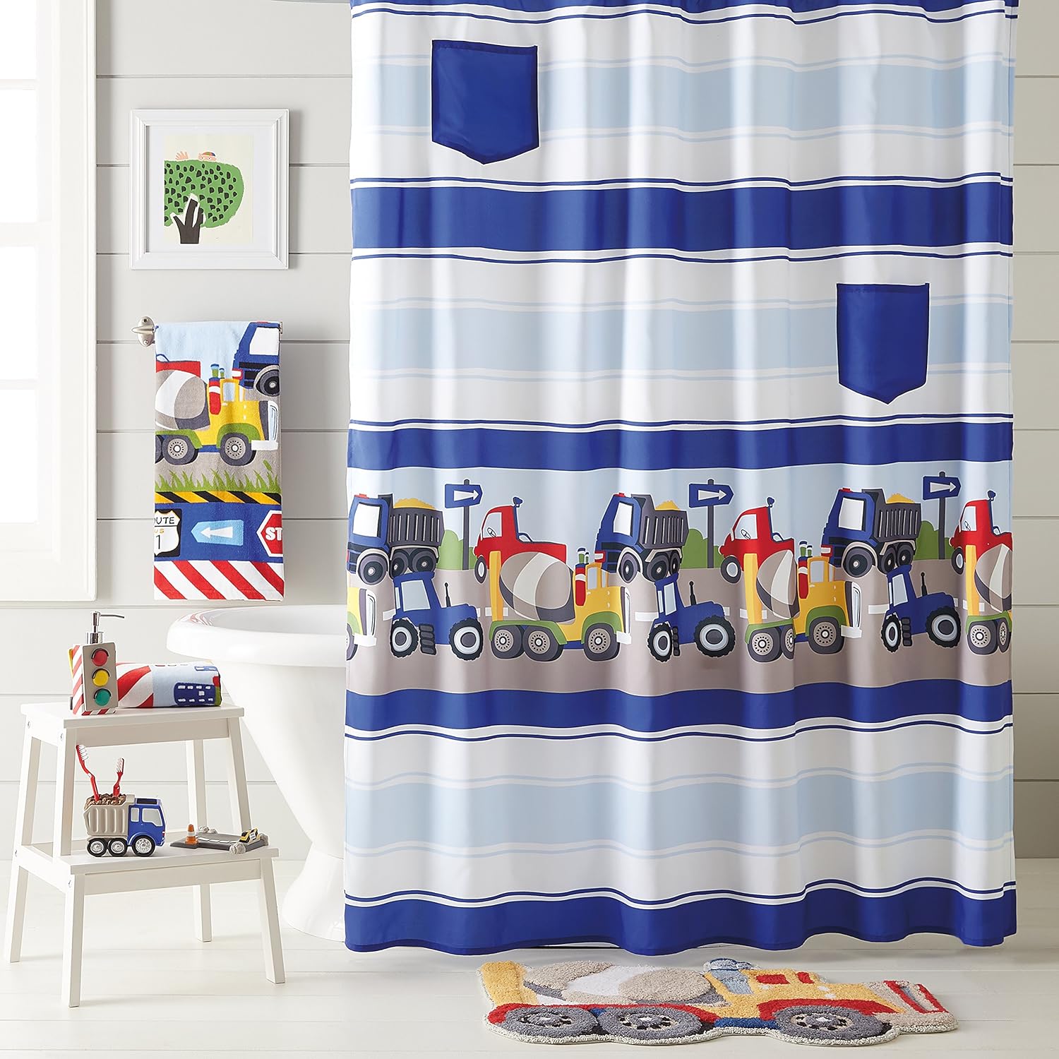 Dream Factory Trains and Trucks 4-Piece Bath Set Grey