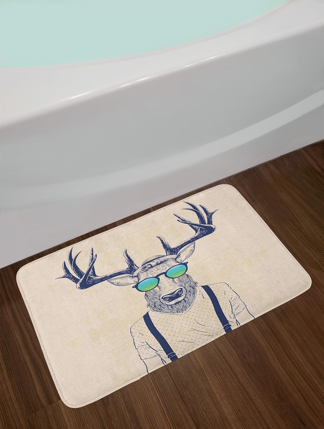 Ambesonne Antlers Bath Mat - Hipster Deer Illustration 302 x 20 Beige Dark Blue