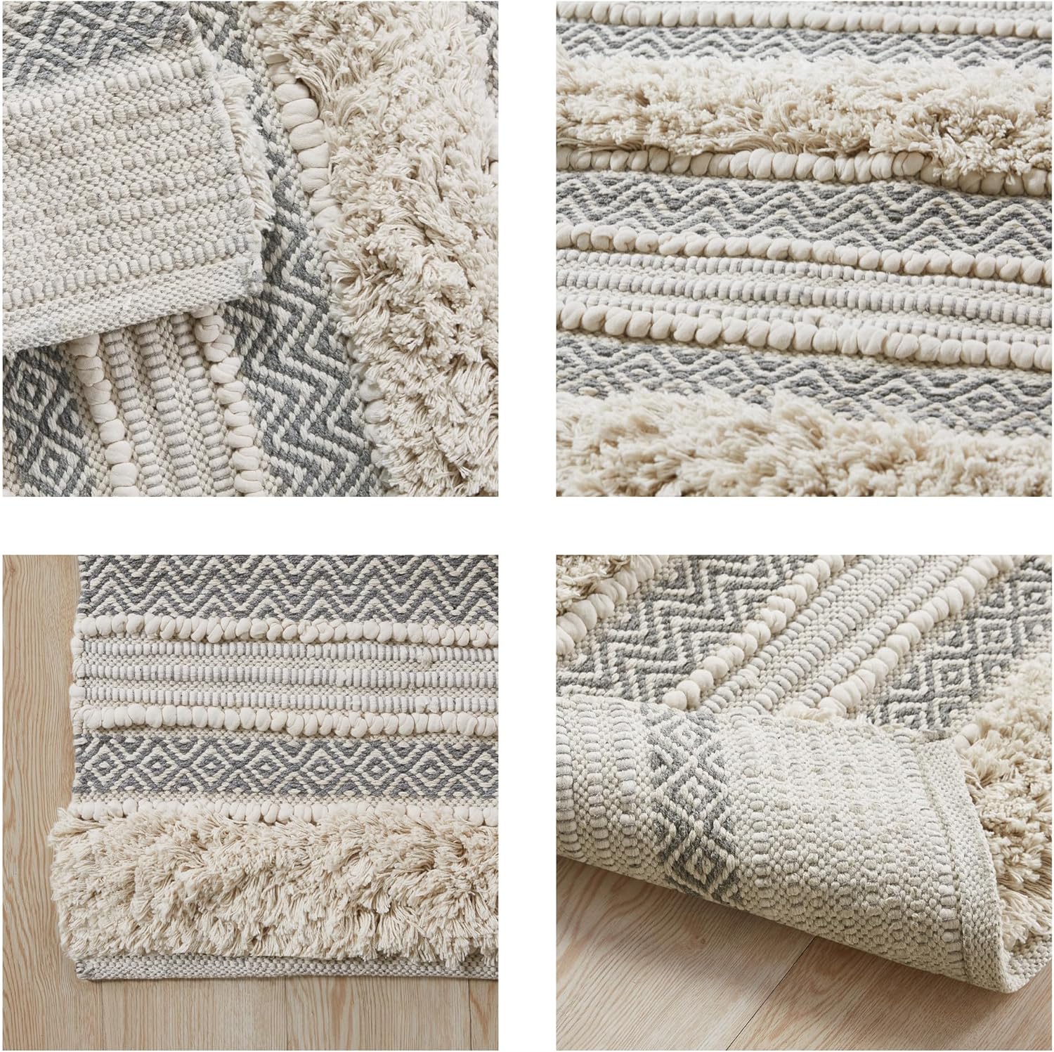 INKIVY Asher Bath Rug 20x32 Grey Shaggy Striped