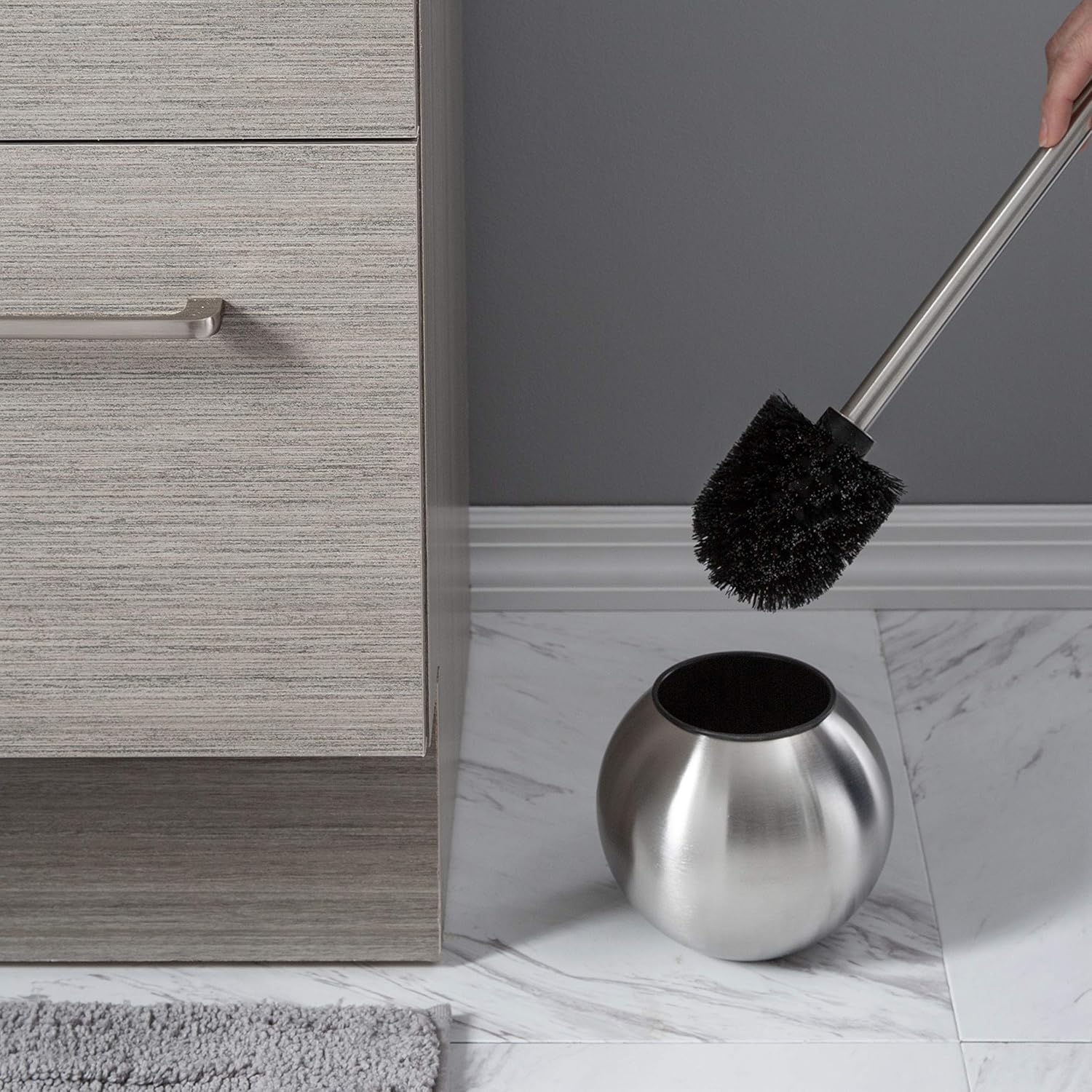 Bath Bliss Globe Design Toilet Brush Holder in Stainless Steel 1