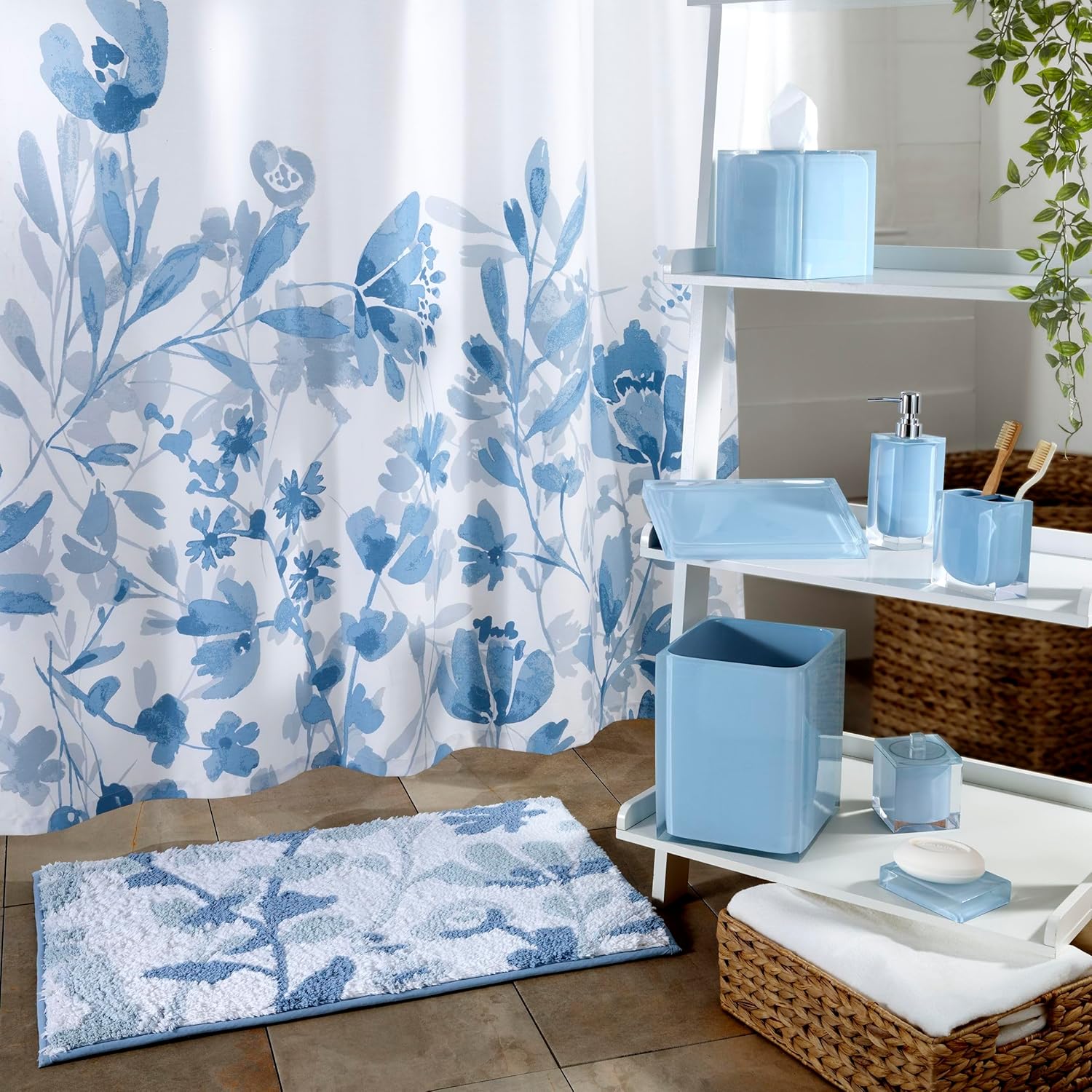 IZOD Cotton Bath Mat - Floral Design Mystic Blue 20 x 30