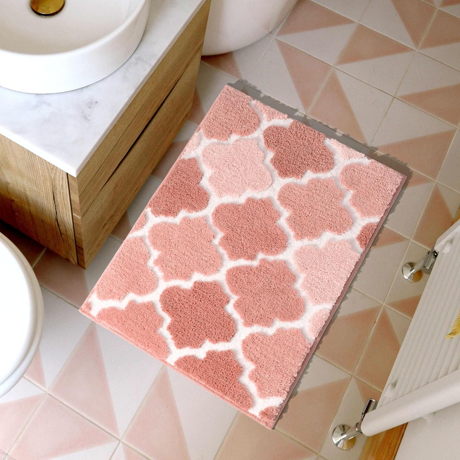 DEXDE Non-Slip Bath Mat 17 x 24 Pink Microfiber Rug