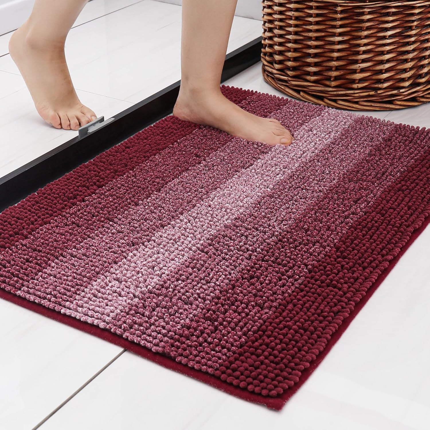 COSY HOMEER Fuchsia Bath Rug 28x18 Inch Non-Slip Super Soft