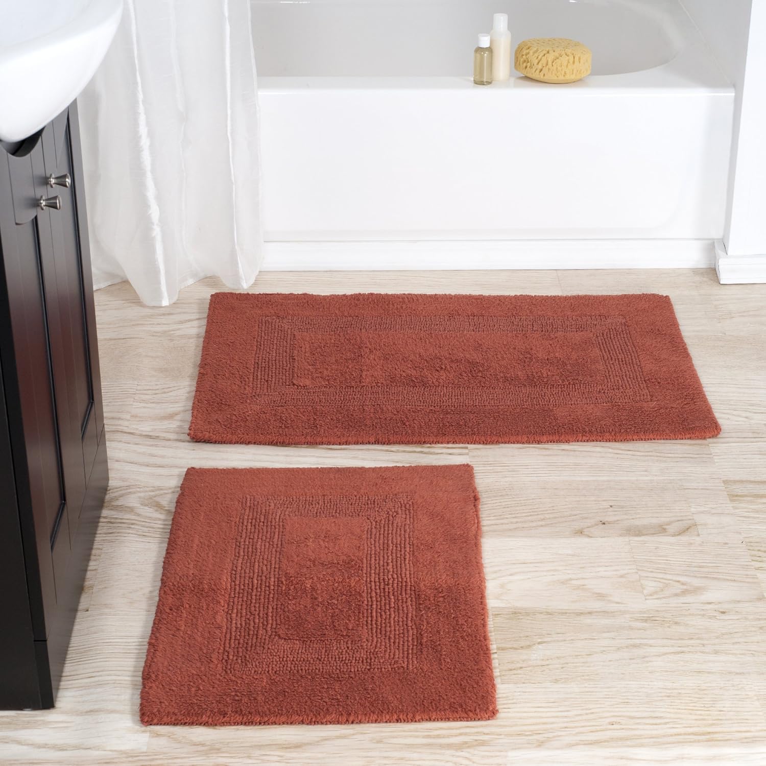 Lavish Home 2-Piece Cotton Bath Mat Set - Brick Red 1