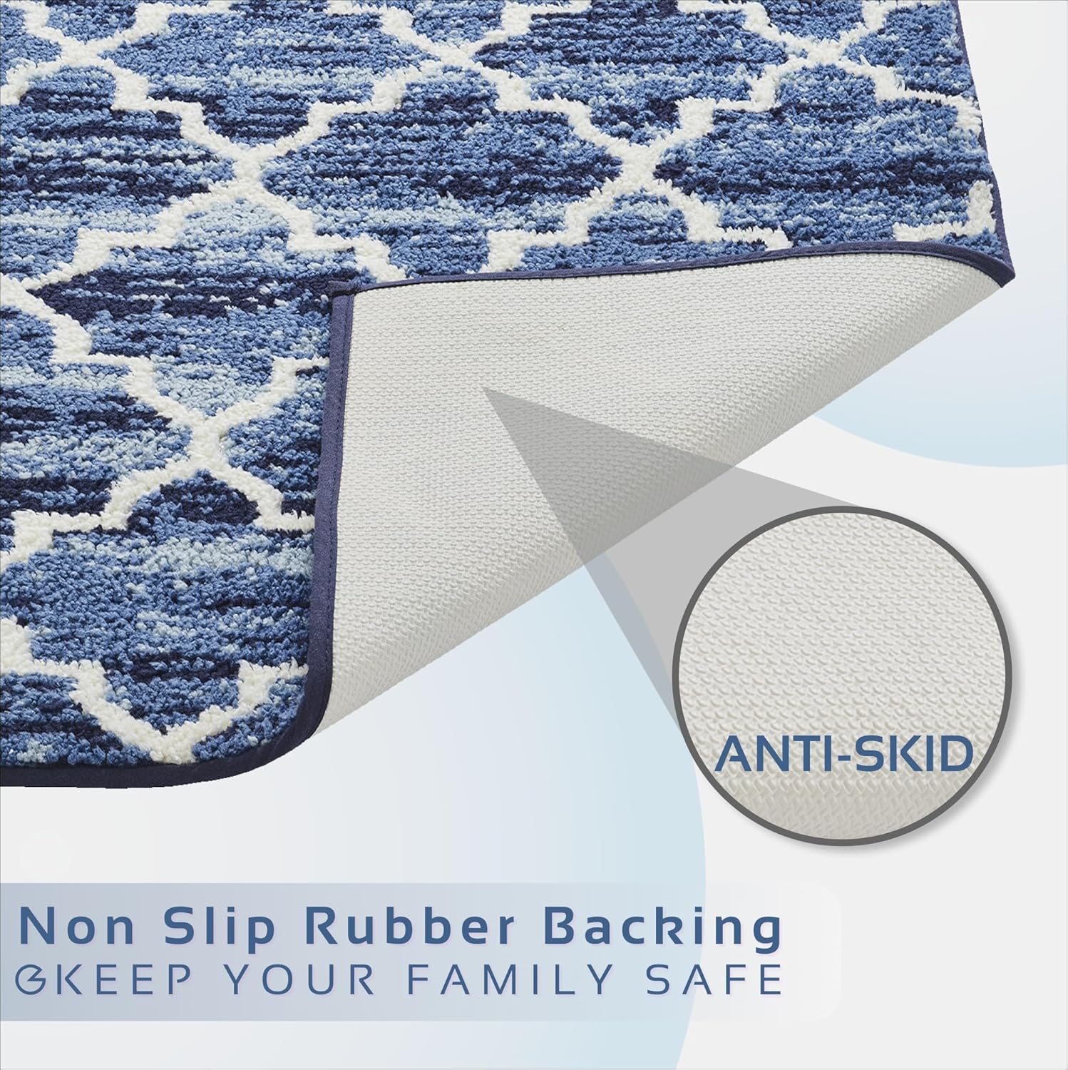 Better Trends Savio Blue Square Bath Mat - Non Slip Washable
