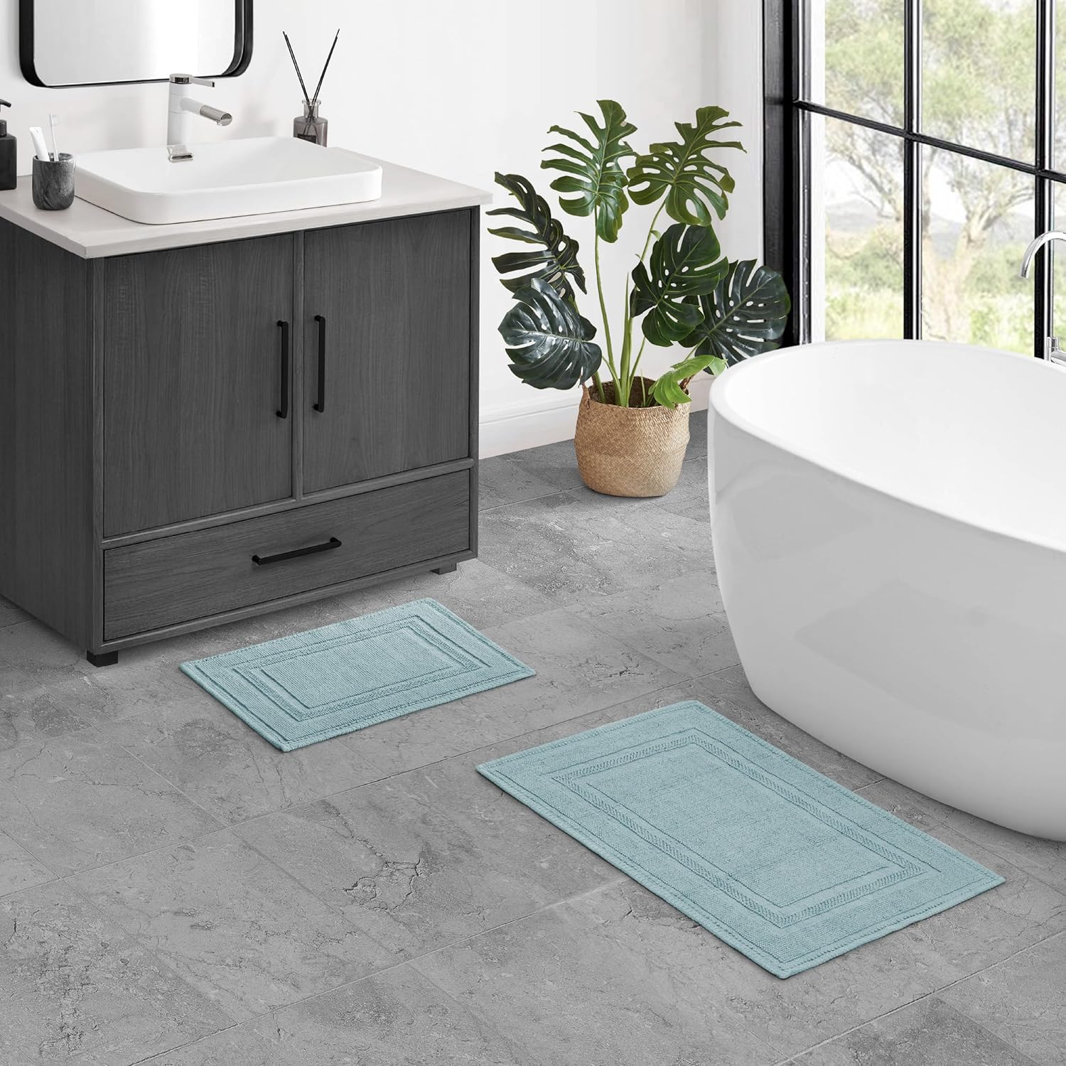 Jean Pierre Cotton Stonewash Racetrack Bath Rug Set
