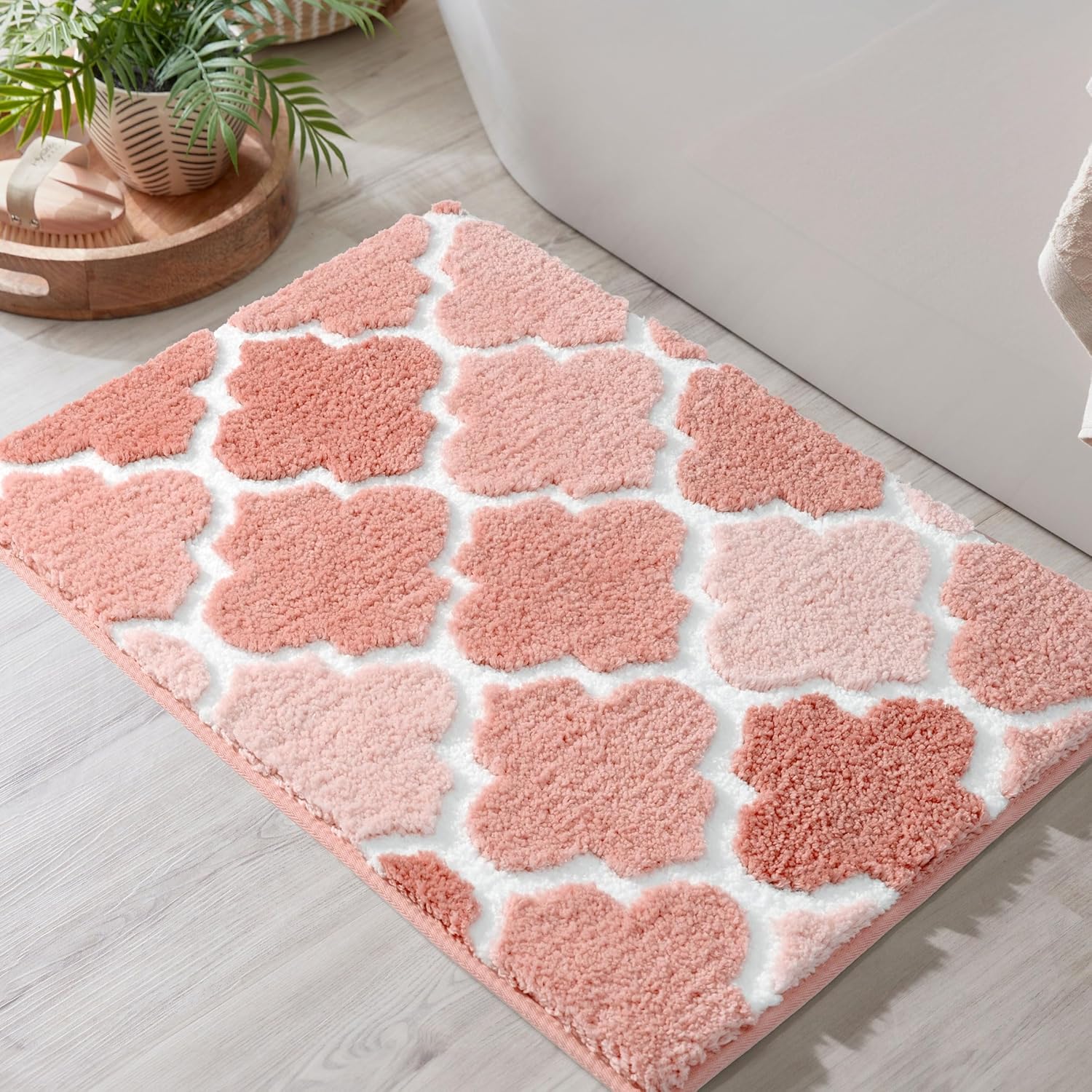 DEXDE Non-Slip Bath Mat 17 x 24 Pink Microfiber Rug