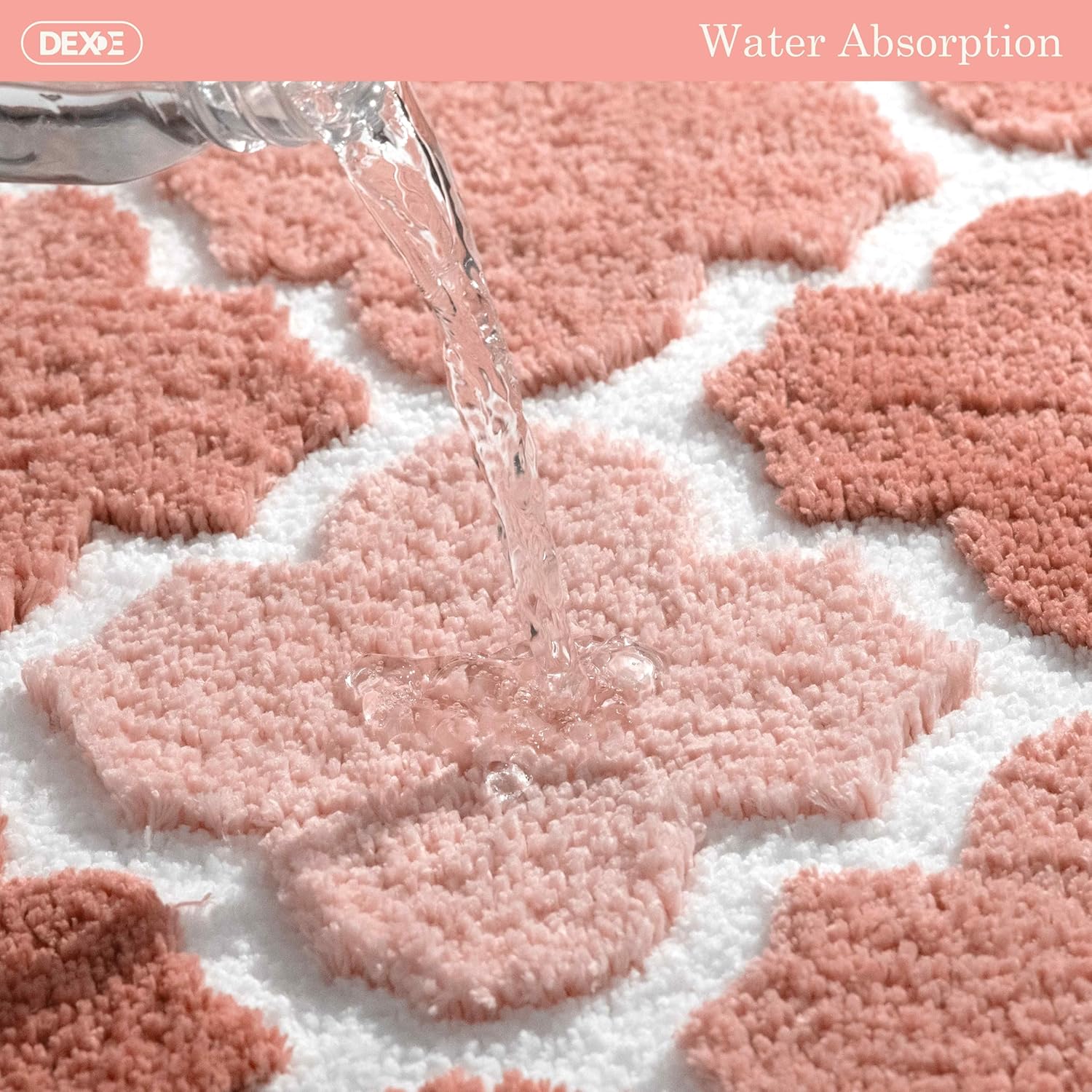 DEXDE Non-Slip Bath Mat 17 x 24 Pink Microfiber Rug