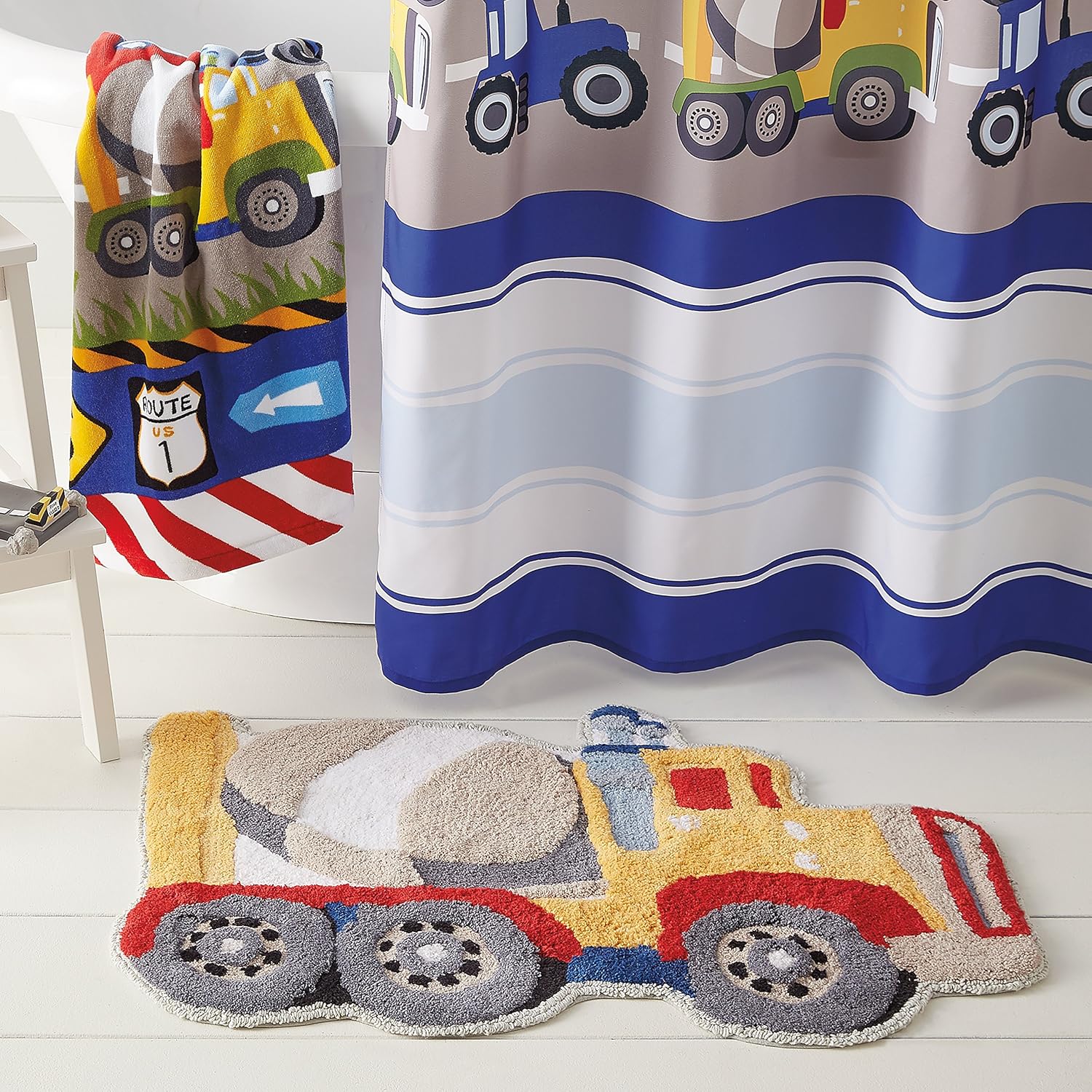 Dream Factory Trains and Trucks 4-Piece Bath Set Grey