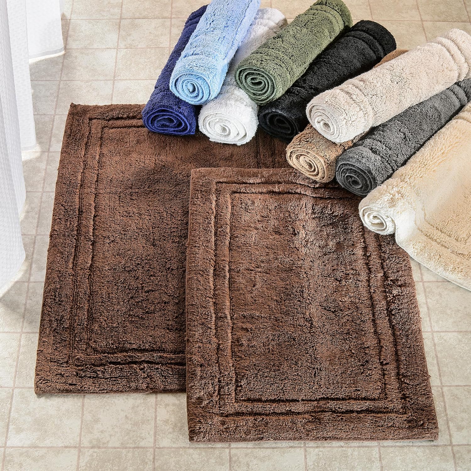 Superior Non-Slip Bath Rug Set 2-Piece White